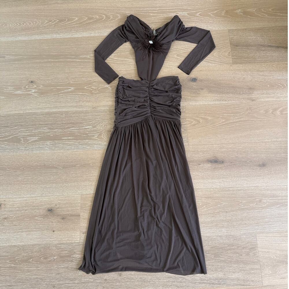 Outcast Clothing Maxi Dress Off Shoulder Cut Out Angelae Size M Brown